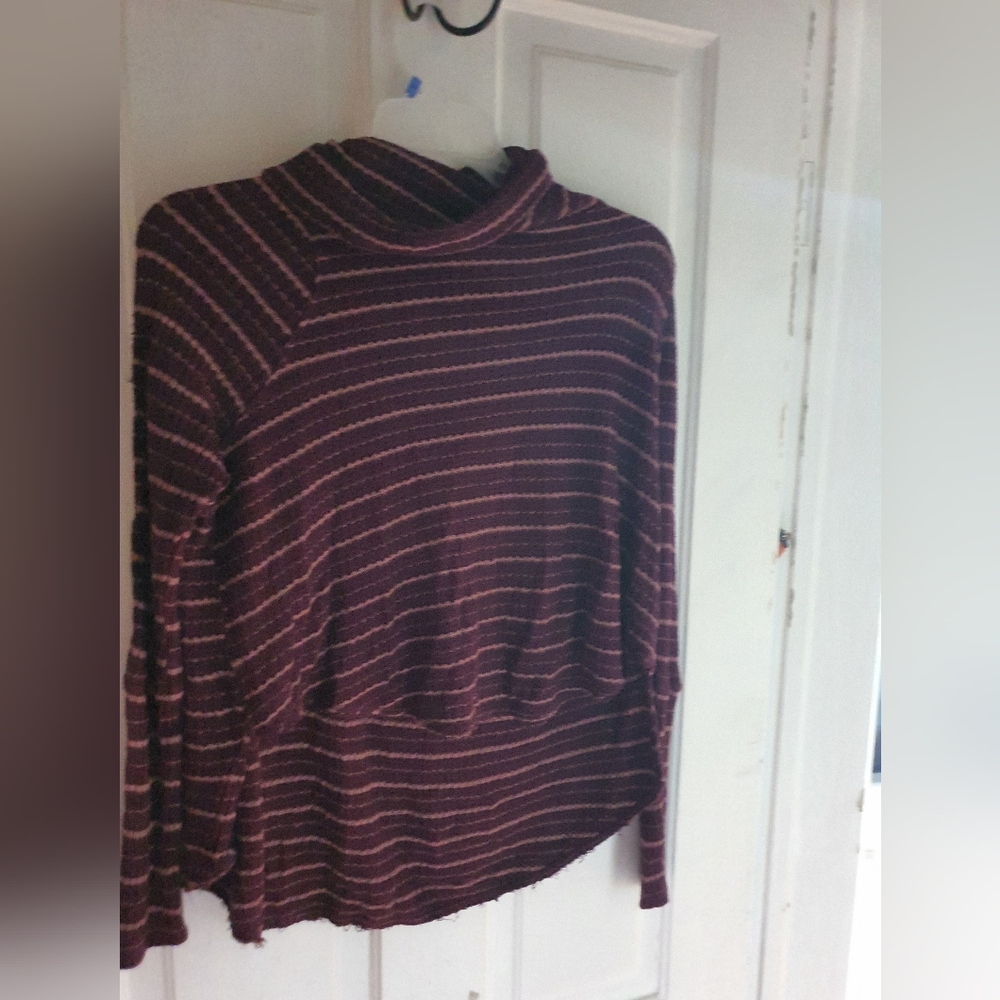We the Free People Turtleneck Sweater Womens Medium Plum Purple Striped szie xs